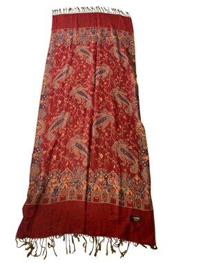 Pashmina Red Green Reversible Paisley Scarf 50% Cashmere 50% Silk Made In Italy